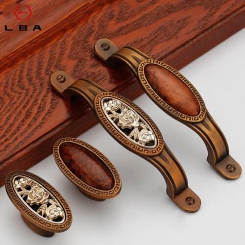Zinc Alloy Decorative Furniture Cabinet Hardware Door Handle Chinese Style Matte Brown Wardrobe Closet Push Pull Handles