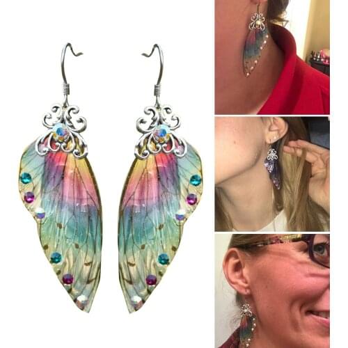 Colorful Cicada Wing-liked Earrings with Imitation Diamond Gradient Color Acrylic Wing Earring Pendant Jewelry for Women H9