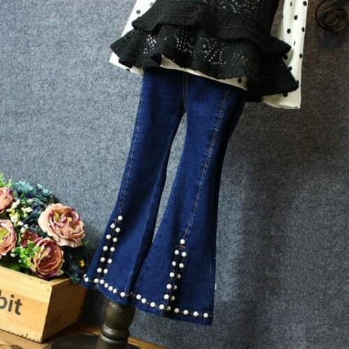 Girls jeans spring baby girl blue split pearl denim pants children trousers kids clothing wholesale