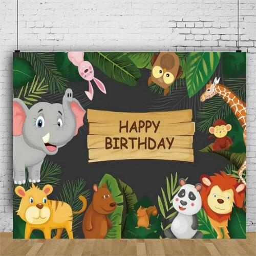 Animals and Green Leaves Birthday Backdrop Holiday Photography Background Celebration Photo Booth Studio Decor