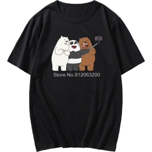 Lovely Small Panda Selfie Pattern Short Sleeve Mens Hip Hop Punk Tshirt Female Fashion T-shirt Men Black Basic T Shirt