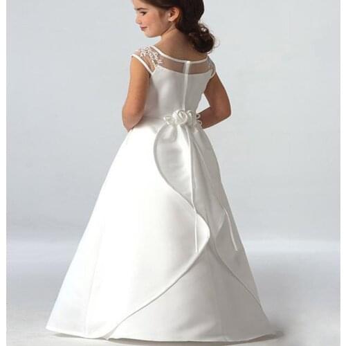 Hot Sale Elegant satin Flower Girl Dresses Appliques Long Princess Party Pageant First Communion Dresses