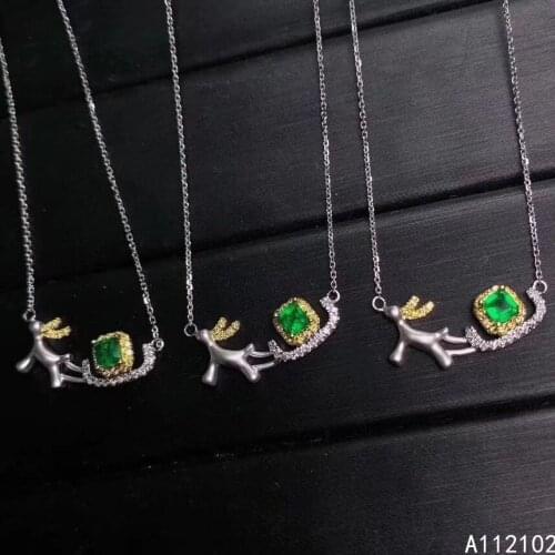 KJJEAXCMY fine Jewelry 925 Sterling Silver Natural Emerald Girl noble Pendant Necklace Support Test Chinese style hot selling
