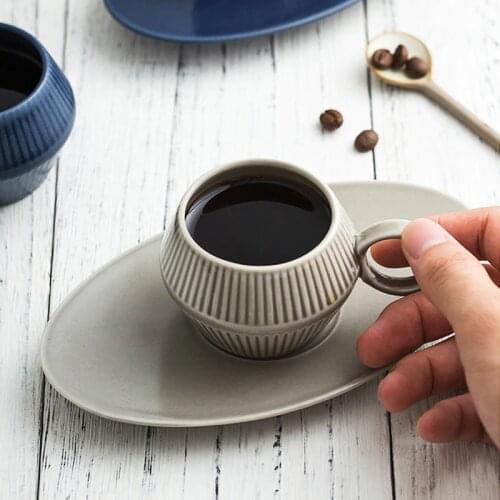 Nordic Style Roman Vertical Stripes Ceramic Espresso Mug Saucer Kit Cafe Shop Afternoon Tea Small Latte Coffee Cup And Dish Set