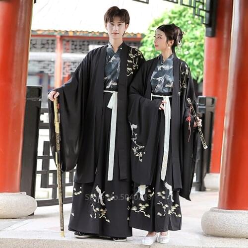 Japanese Men Samurai Costume Haori Crane Embroidery Traditional Kimono Dress Cardigan For Woman Yukata Asian Clothes Cosplay