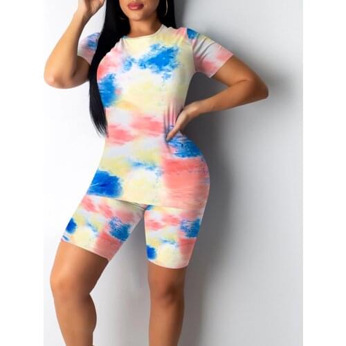 Summer Yoga Outfits Two Piece Women Short Sleeve O-Neck T-Shirt Biker Shorts Sports Sets Ladies Workout Fitness Sports Suits A40