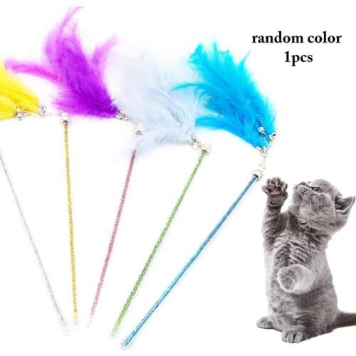Cat Wand Toy Funny Cat Stick Toy Cat Toys for Cats Kitten Feather Teaser Toy Wand Tassel Cat Toy with Bell Random Color