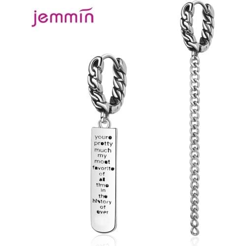Retro Distressed 925 Sterling Silver Drop Earrings Buckle Letter Square Brand Long Chain Asymmetric Earring Set