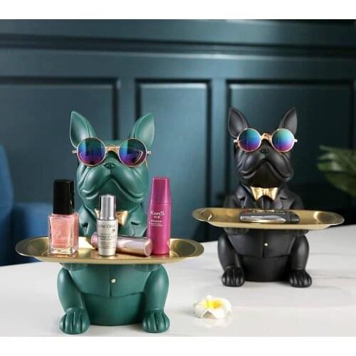 Cool Dog Model Resin Sculpture Porch Key Storage Tray Ornaments Living Room Candy Racks Nordic Luxury Home Decor Birthday Gifts