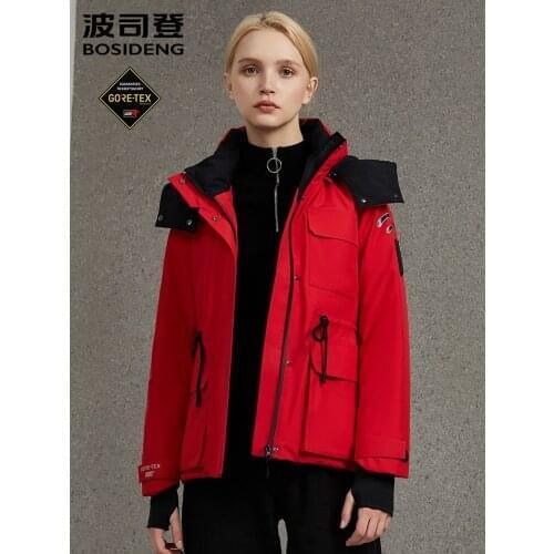 Bosideng New Women Coats Short Gore-Tex Waterproof Thick Goose Down Jacket Detachable Hat Waisted Slim Winter CoatB90131108