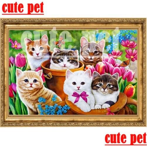 Cute pet Cross Stitch Wall Art No Frame Diy Diamond Painting Cat family Full Diamond Embroidery rhinestone Drill mosaic Diamond