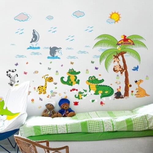 Sea World dolphin crocodile wall sticker PVC Material DIY wall decals For Living room kids room bedroom wall decor sticker