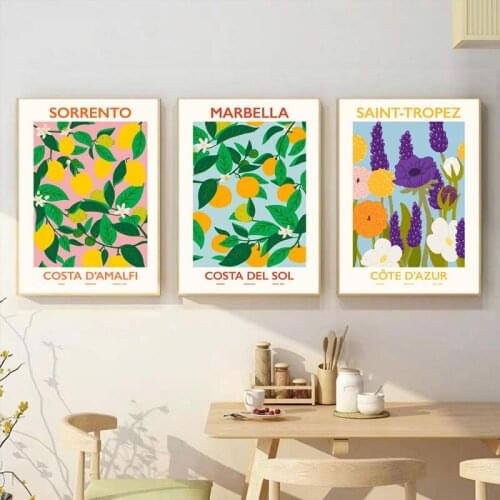Cartoon Fruit Lemon Orange Posters and Prints Modern Plant Flower Canvas Painting Wall Art Pictures Home Decoration Living Room