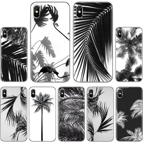 For iPhone iPod Touch 11 12 Pro 4 4S 5 5S SE 5C 6 6S 7 8 X XR XS Plus Max 2020 Soft Case Black white palm leaves palm trees Art
