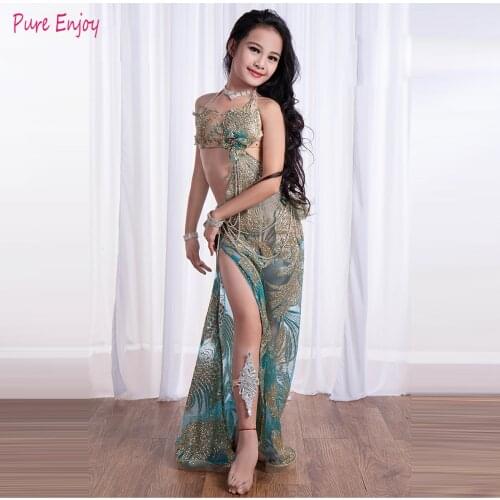 Custom Made New Luxury kids Oriental Dance long Skirt Sexy nice childrens belly dance competition Costumes dress