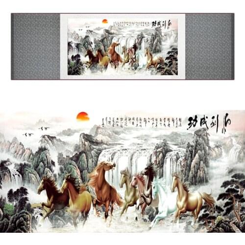 Top quality Chinese Horse silk painting Horse art painting Silk scroll art painting eight horse painting