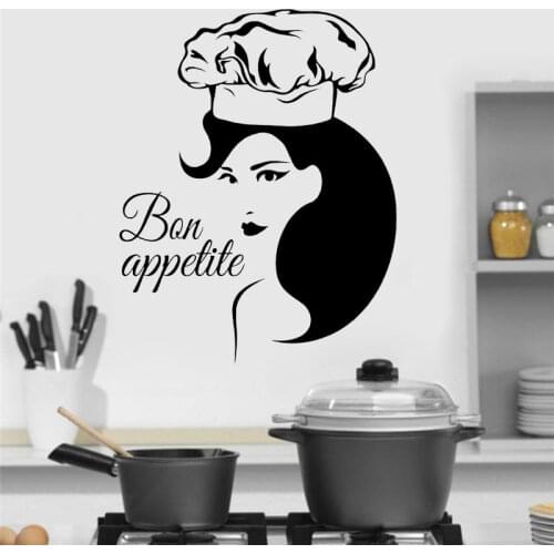 Bon Appetit Quote Wall Sticker Vinyl Home Decor Kitchen Cafe Restaurant Beauty Woman Window Decals Removable Mural 4131