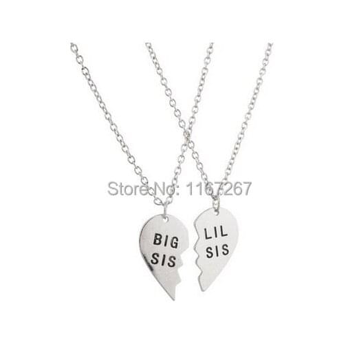 2015New style broken heart 2 parts pendant necklace big sis lil sis Necklace best friend necklace Wholesale Jewelry