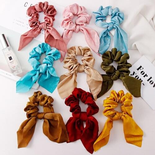 Solid Color Bow Satin Long Ribbon Ponytail Holder Hair Tie Scrunchies Headbands Women Girls Elastic Hair Bands Hair Accessories