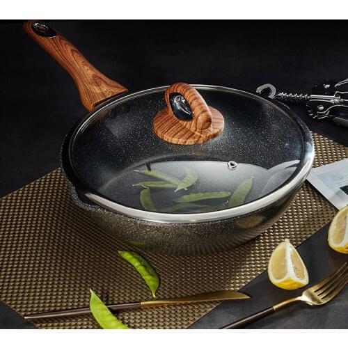 Thickened aluminum alloy frying pan health smokeless non stick flat wok multi-functional induction cooker gas stove pot