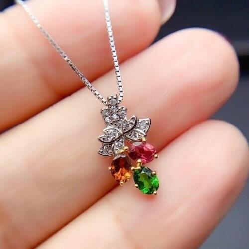 CoLife Jewelry Multi-color Tourmaline Pendant for Daily Wear Natural Tourmaline Necklace Pendant 925 Silver Gemstone Necklace