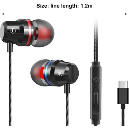 YT1 Wired Earbuds In-ear Heavy Bass Metal Type-C Wire Control Music Earphones Durable and Reliable Lightweight for Gaming