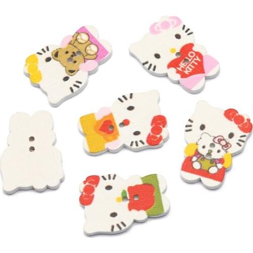 50Pcs Mixed Cute Cat Wooden Buttons 2Hole Clothing Buttons For Crafts Scrapbooking Sewing Clothes Decoration DIY Accessories