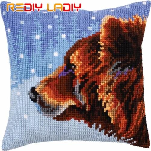 DIY Cross Stitch Cushion Cover Winter Dog Needlepoint Kits Pre-Printed Canvas Thick Yarn Cross-stitch Pillow Case Arts & Crafts