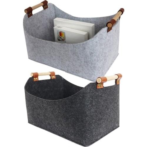 Grey Felt Storage Basket Bin with Handle Bedroom Closet Clothing Toy Storage Box Household Practical Laundry Basket