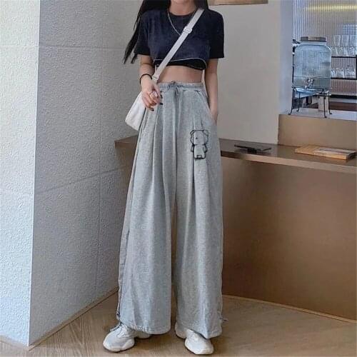 Gray Sweatpants Women 2021 Autumn Cartoon print Baggy Fashion Oversize Sports Pants Balck Trousers Female Joggers Streetwear