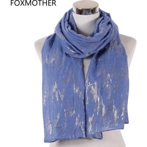 FOXMOTHER New Fashion White Pink Blue Sequins Wave Print Foil Scarf Hijab Shawl Metallic Glitter Scarves Women Ladies