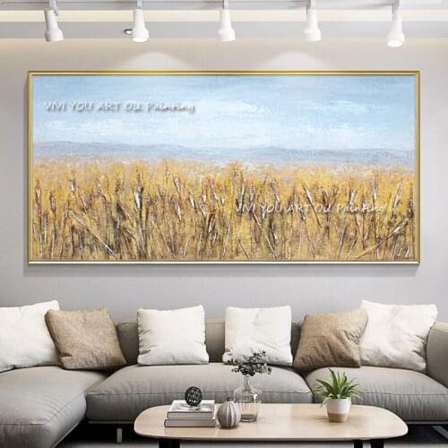 Modern canvas painting 100% hand painted oil painting golden yellow grass painting for living room dining room decoration