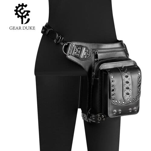 GearDuke Steampunk Women Shoulder Bags PU Leather Waist Fanny Packs Female Messenger Crossbody Bags Rivet Holster Drop Leg Bag
