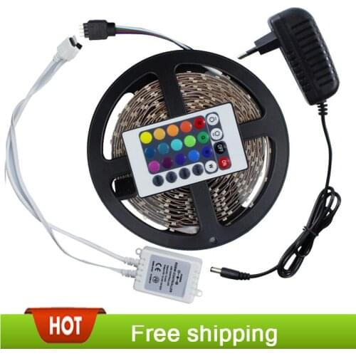 Led strip 3528 flexible strip light waterproof DC12V 5M 300led+24key IR remote controller+power adapter EU/US/AU/UK Plug