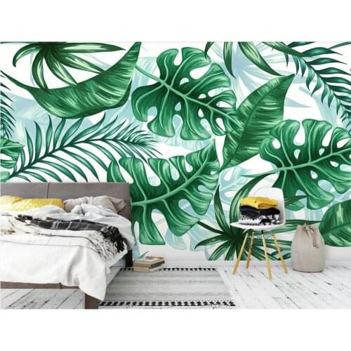 XUE SU Customized large murals / wallpapers / modern minimalist hand-painted tropical plants leaves background wall