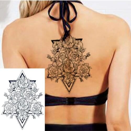 1pcs Sexy Waist Tatoo For Girl Women Back or Sternum Body Flower Blossom Geometry Waterproof Temporary Tattoo Body Art