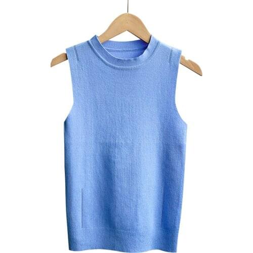 Thin Sleeveless Ice Silk Knitted Vest Top Womens Summer Suit with A Short Slim Suspender for Bottoming