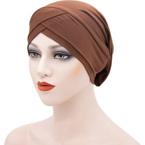 Muslim Inner Hijab Elasticity Solid Under Scarf Islamic Turban Cover Headwrap Bonnet Plain Hijabs Turbans For Women 12 Colour