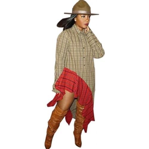 African Plaid Blouse Dresses For Women Ruffles Patchwork Loose Streetwear Dress 2021 Africa Clothing Traditional Party Vestidos