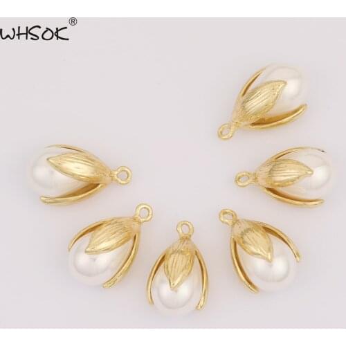 WHSOK 50Pcs 12*21MM Jewelry Accessories/Imitation Pearl/Flower With Pearl/Pendants/Tulip Shape/DIY/Hand Made/Earring Findings