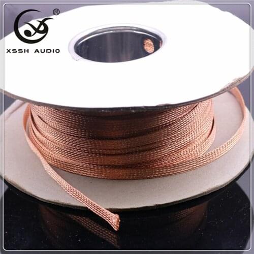 XSSH DIY HIFI nude brass flat size braided zipper cable sleeve Braided sleeving tubeApplication of Audio and Video Wire/Power