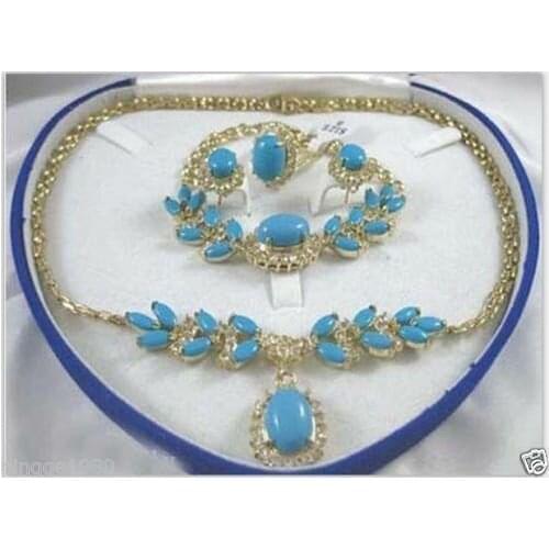 Womens jewelry Beautiful Turquoises necklace bracelet ring earring set +box