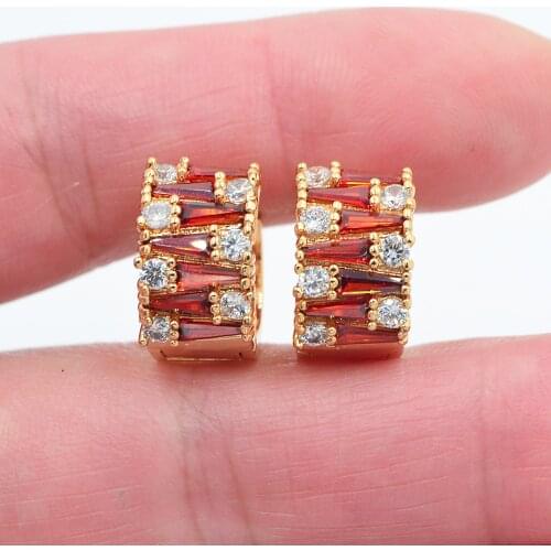 Gold Color Women Fashion Luxury Red Cubic Zirconia CZ Hoop Huggie Earrings