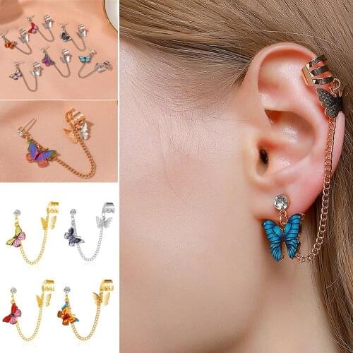 Butterfly Earrings for Women Charm Dangle Clip on Earrings Punk Earrings Wholesale Colorful Tassel Jewelry Accessories 2020 Gold