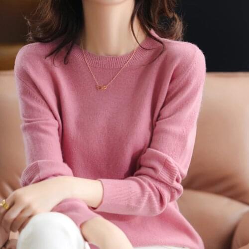 Womens Sweater autumn winter new style solid color round neck Wool Sweater pullover long-sleeved knitted Cashmere Sweater women