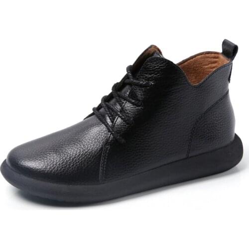 Winter Ankle Boots Women Genuine Leather Shoes Woman Autumn Rubber Boots Female Lace-Up Shoes Flat with Fur Botas Mujer