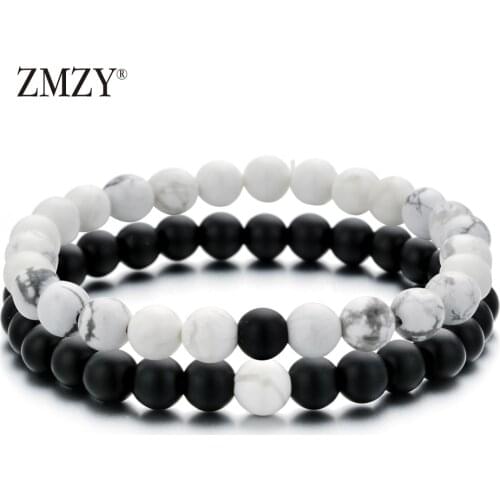 ZMZY 2PCS Yoga Couple Bracelet Natural Stone 6mm Beads Bracelet Yin Yang Bracelets For Men/Women Bracelet Fashion Jewelry Gift
