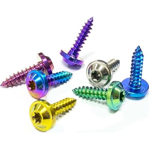 2 PCS M5 Titanium Self Tapping Screws 15/20/25/35mm Disc Torx Head Ti Bolt for Motorcycle Bike Car Parts Mount a License Plate