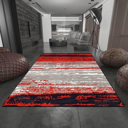200*300cm Modern Abstract Watercolor Art Red Black Gray Block Stripe Living Room Bedroom Bedside Carpet Floor Mat Customization