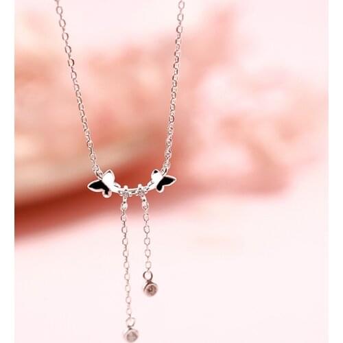925 Sterling Silver Tassel Round Bead Butterfly Pendent Necklace For Women Girls Wedding Party Jewelry dz671